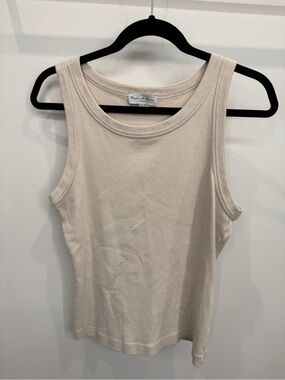 Michael Stars Beige/Cream Ribbed Scoop Tank